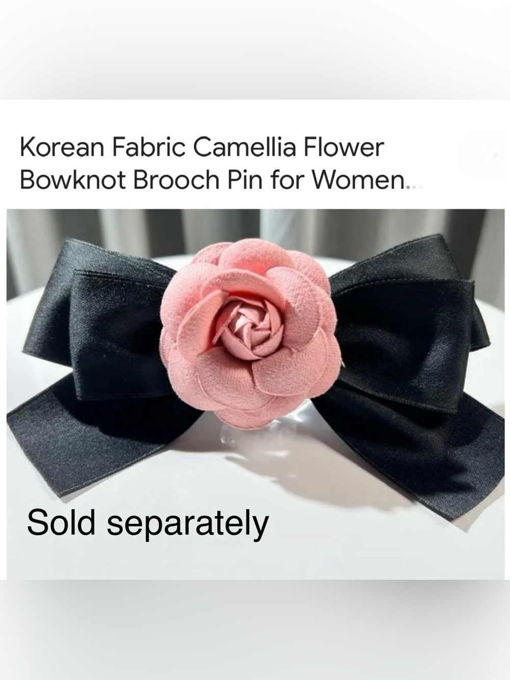 🌼 Korean Camellia Flower Bowknot Brooch Pin - Pink & Black FABRIC 🌟 1 only